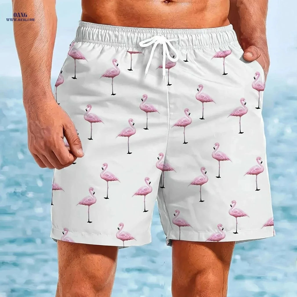 Men's Quick-Dry Swim Trunks - Tropical Flamingo Print Beach Shorts   OAXG Mixed Color / S
