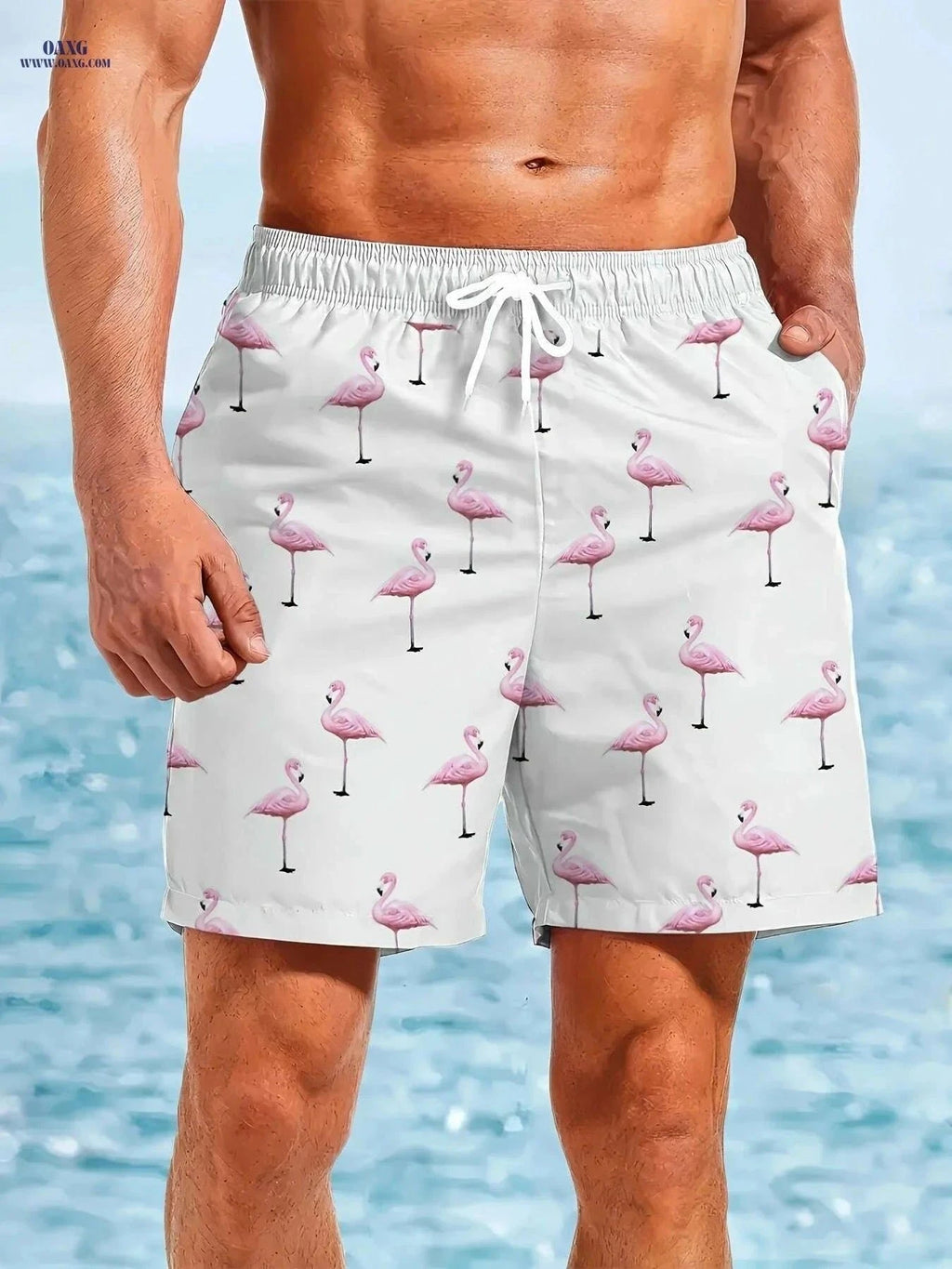 Men's Quick-Dry Swim Trunks - Tropical Flamingo Print Beach Shorts   OAXG Mixed Color / S