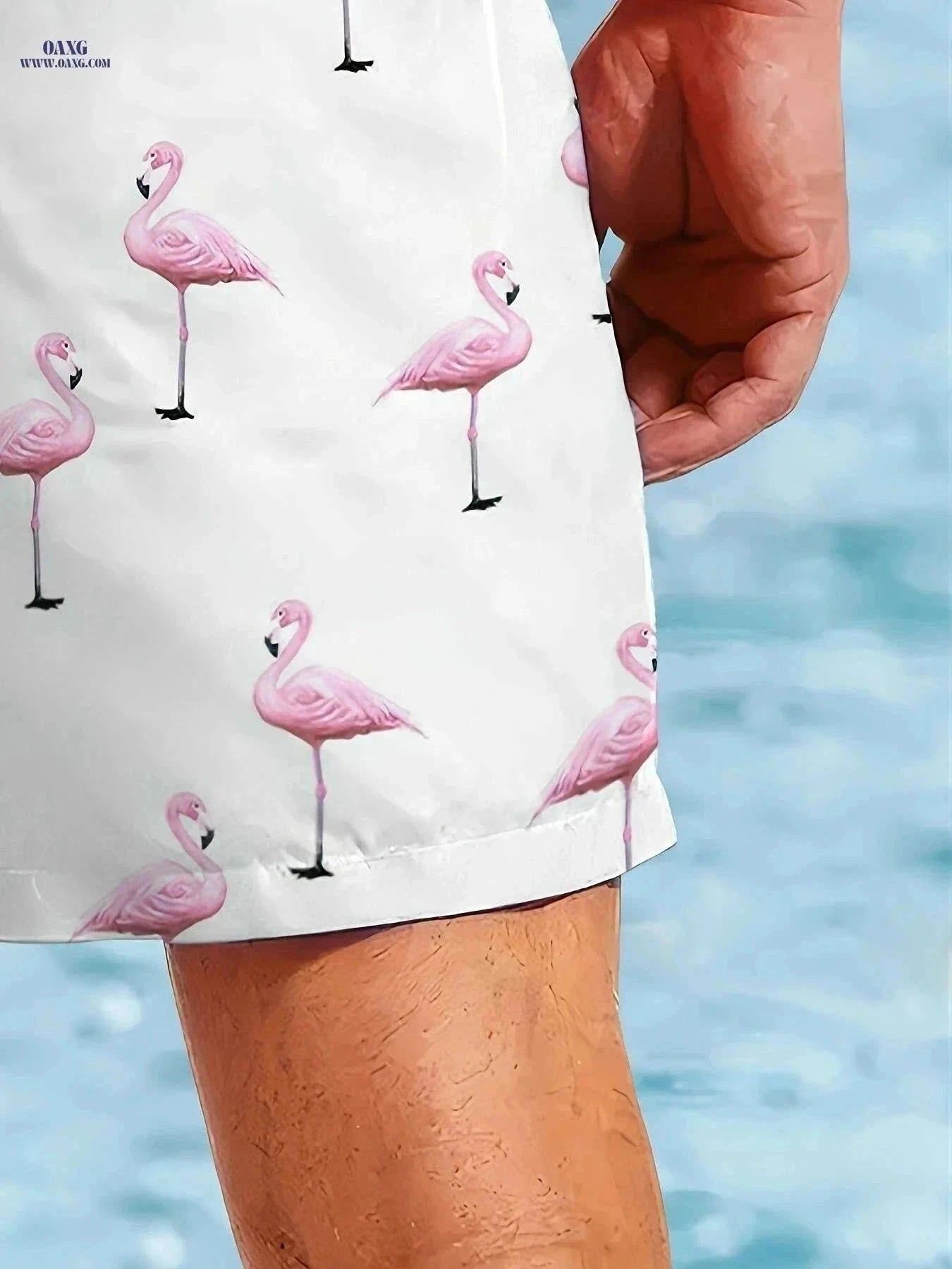 Men's Quick-Dry Swim Trunks - Tropical Flamingo Print Beach Shorts   OAXG Mixed Color / S