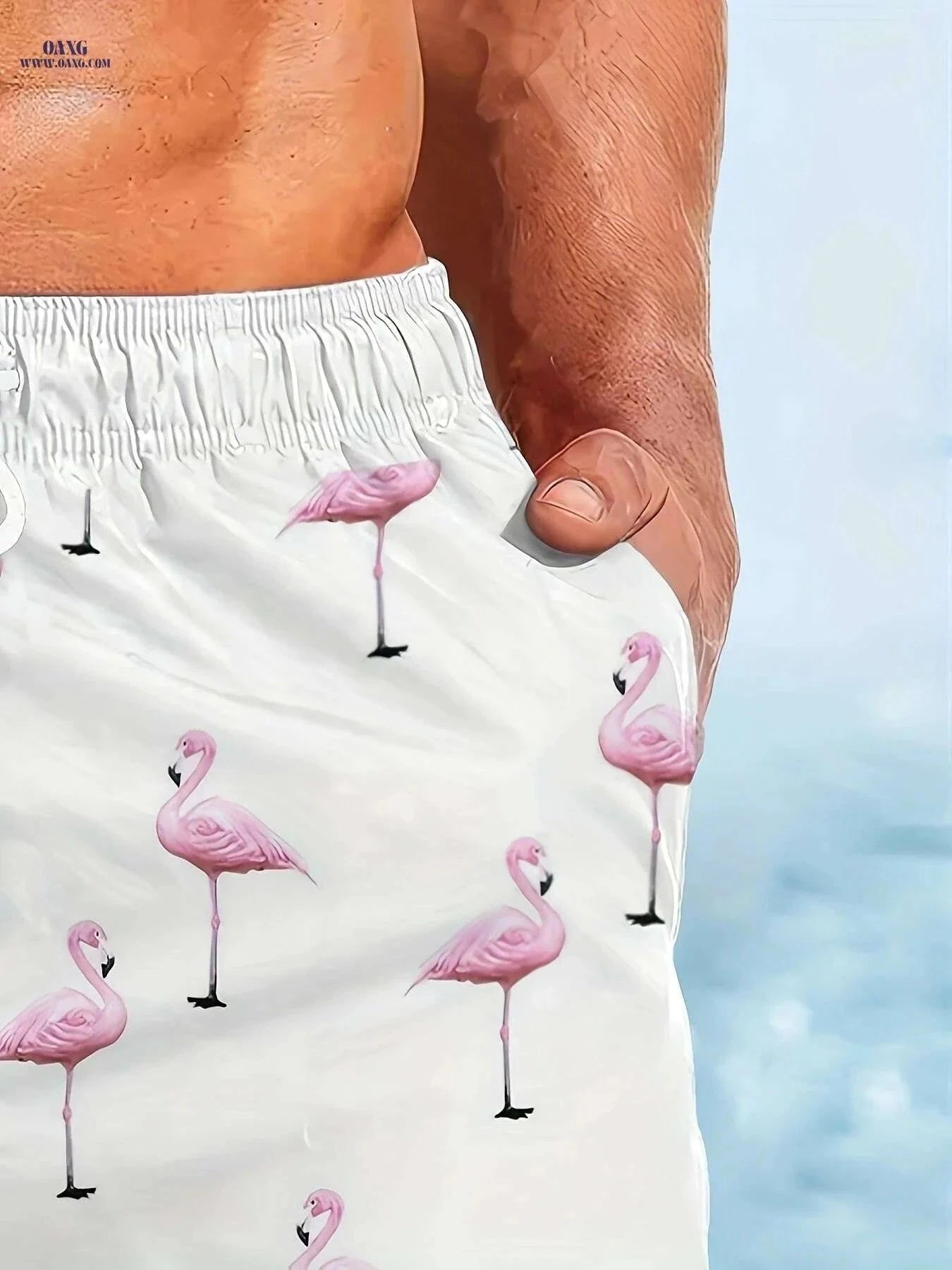 Men's Quick-Dry Swim Trunks - Tropical Flamingo Print Beach Shorts   OAXG Mixed Color / S