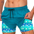 Men's Quick-Dry Swim Trunks - Tropical Palm Print, Elastic Waistband   OAXG Peacock Blue / M