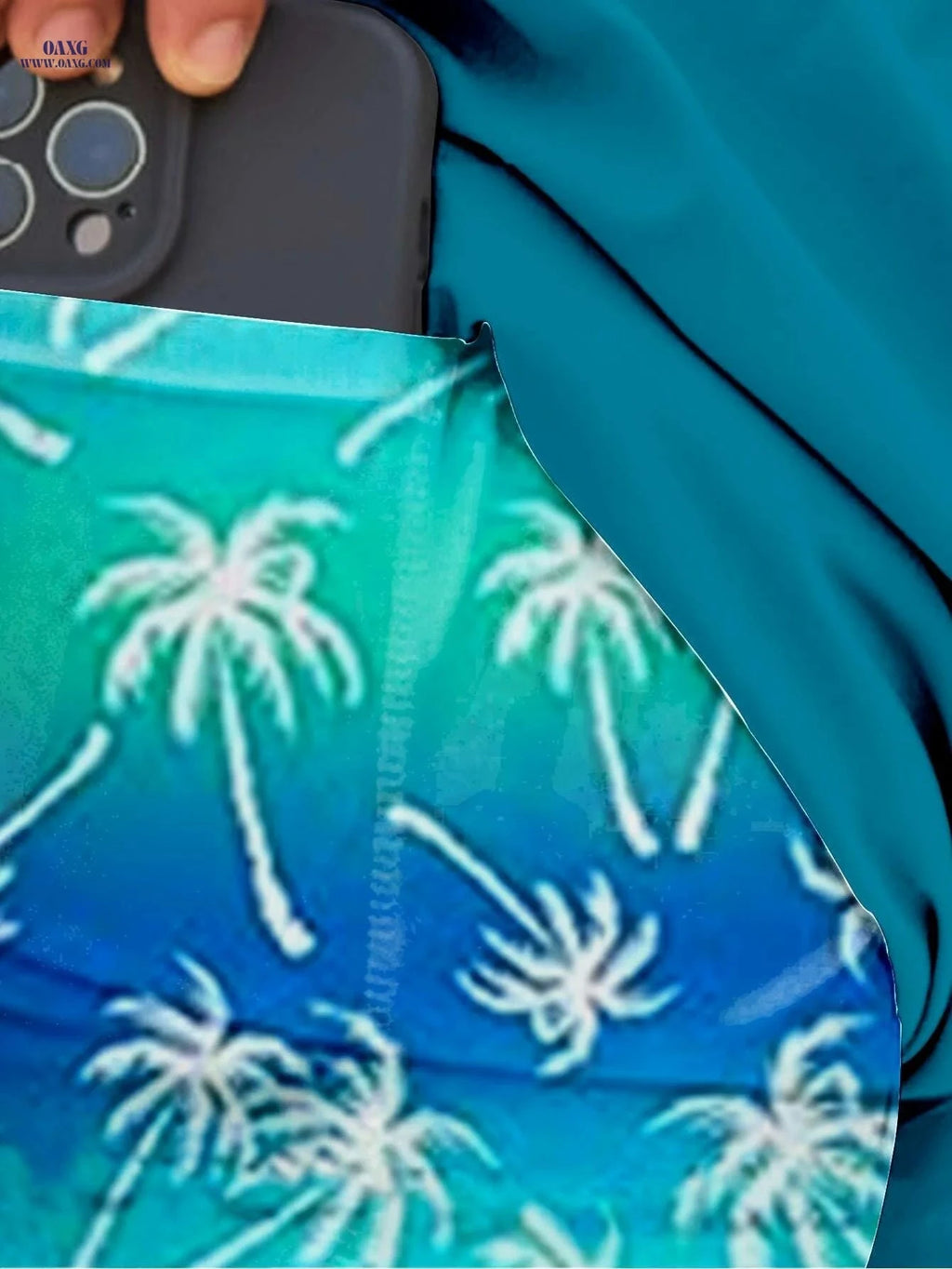 Men's Quick-Dry Swim Trunks - Tropical Palm Print, Elastic Waistband   OAXG Peacock Blue / M