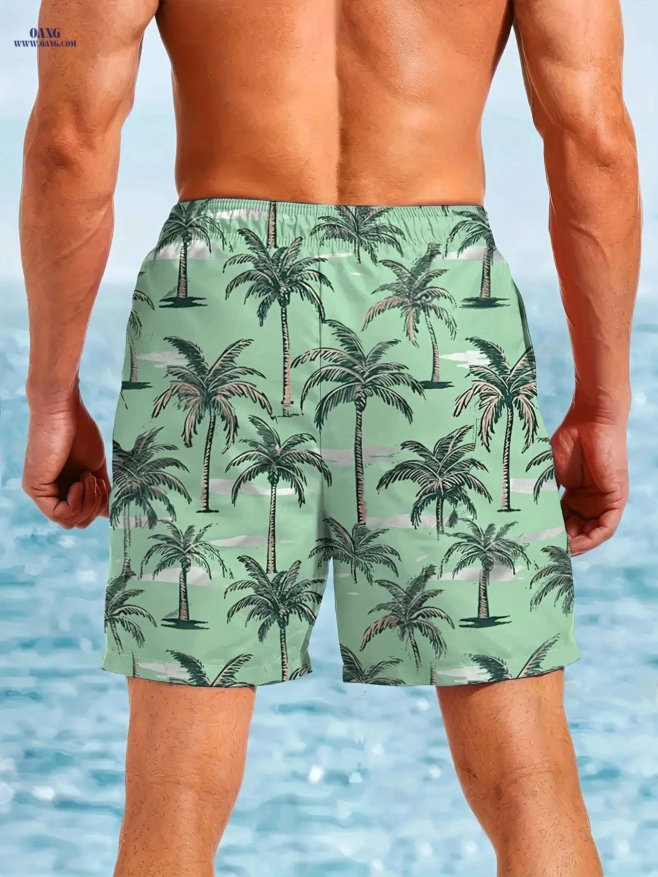 Men's Quick-Dry Swim Trunks - Tropical Print Beach Board Shorts   OAXG 