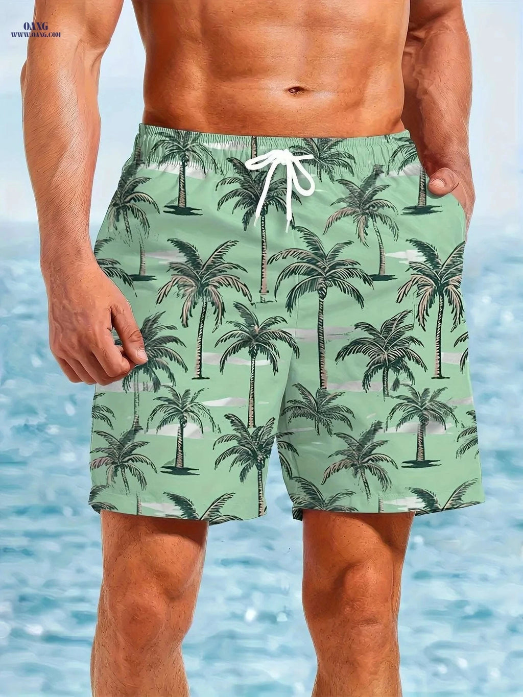 Men's Quick-Dry Swim Trunks - Tropical Print Beach Board Shorts   OAXG Mixed Color / S
