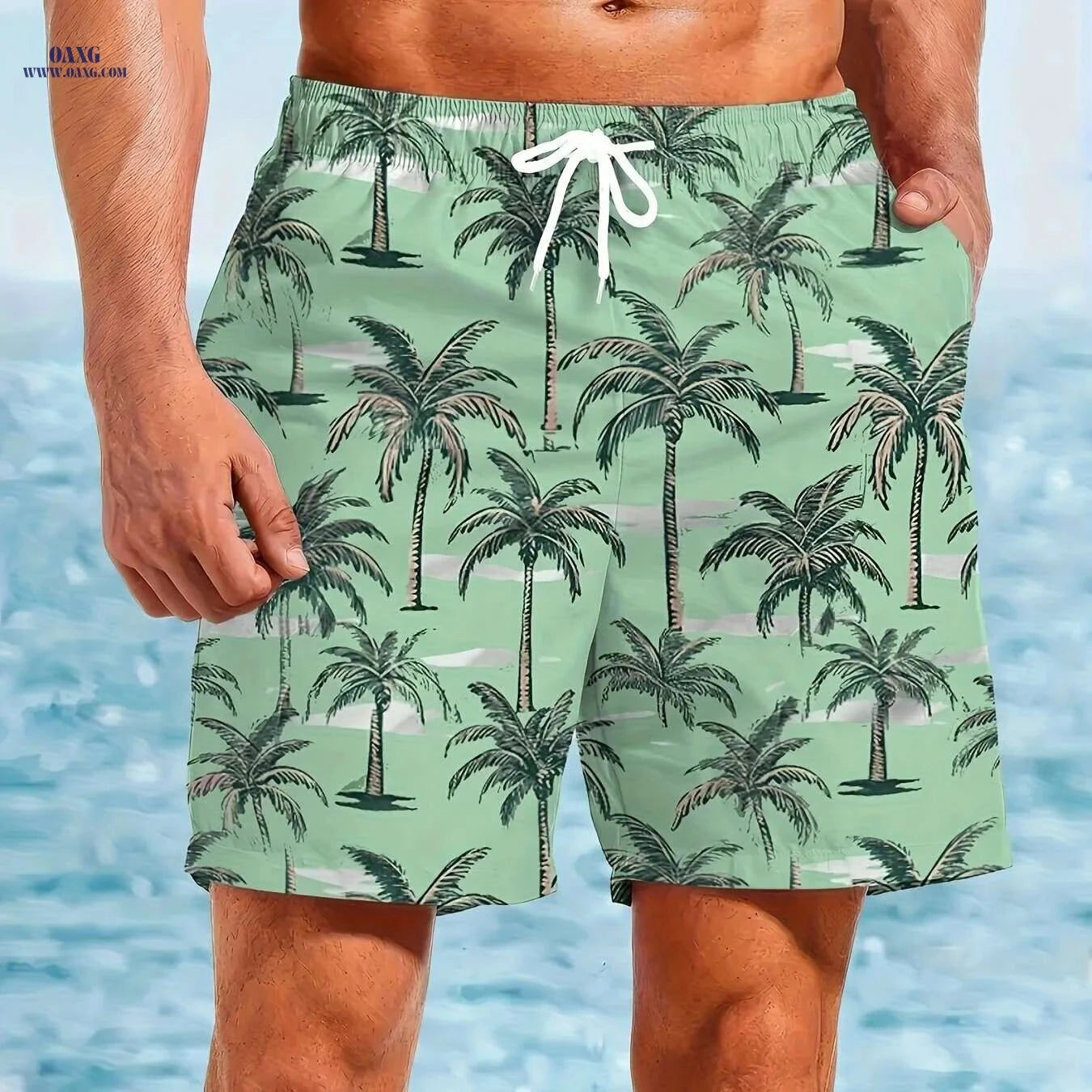 Men's Quick-Dry Swim Trunks - Tropical Print Beach Board Shorts   OAXG Mixed Color / S