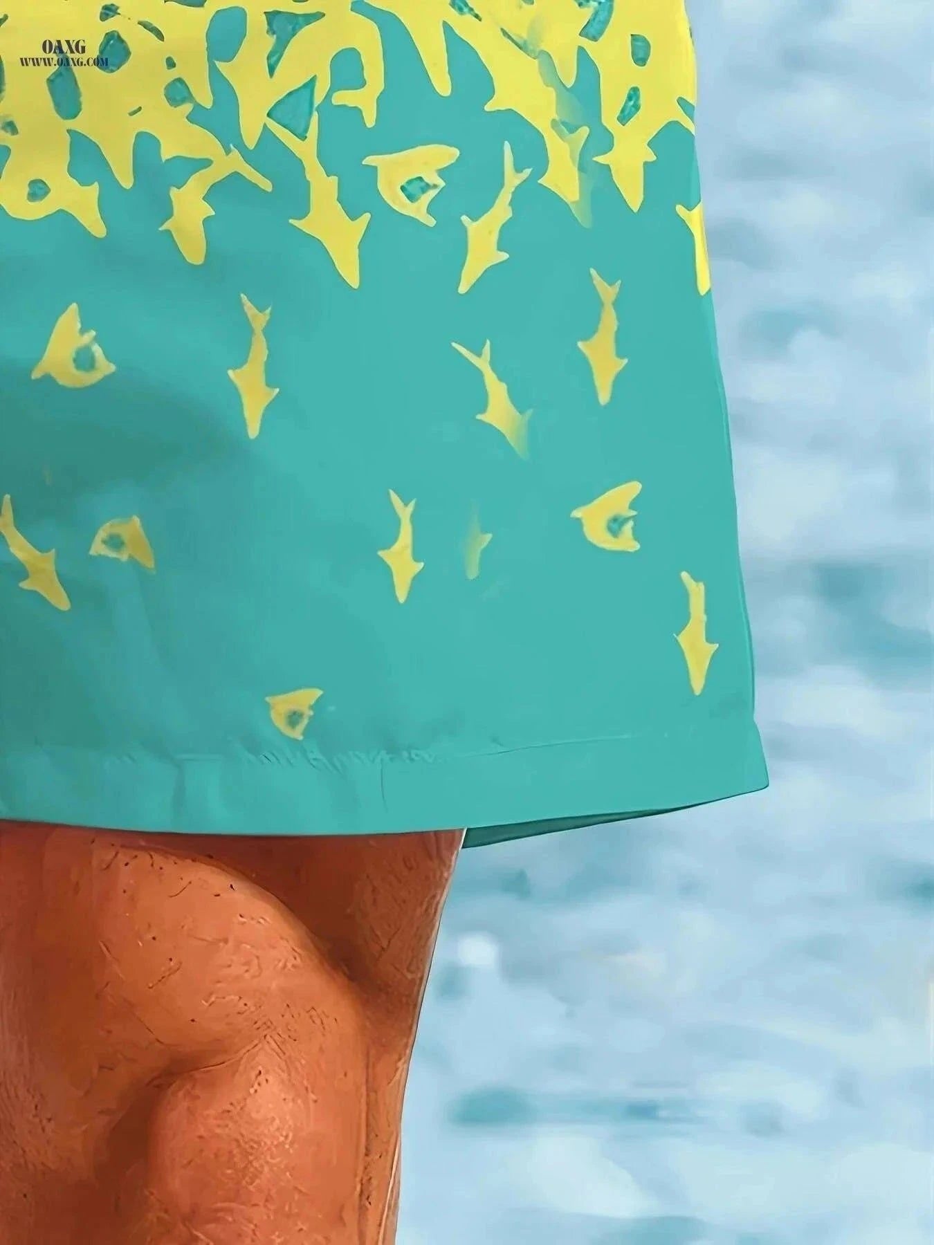 Men's Quick-Dry Swim Trunks - Tropical Shark Print, Machine Washable   OAXG Mixed Color / S