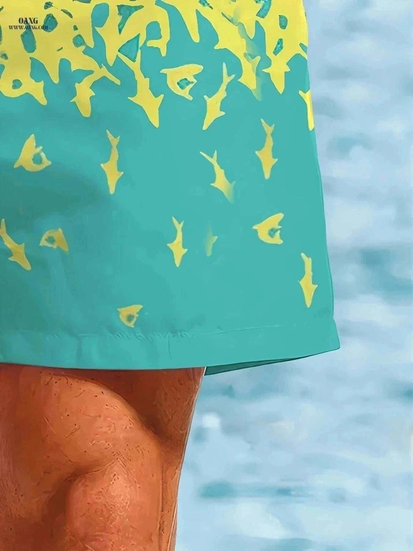 Men's Quick-Dry Swim Trunks - Tropical Shark Print, Machine Washable   OAXG Mixed Color / S