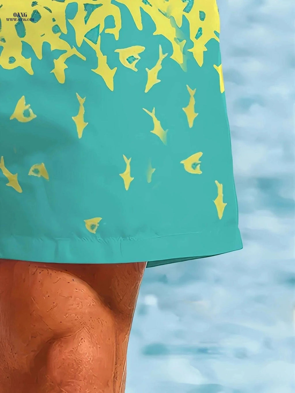 Men's Quick-Dry Swim Trunks - Tropical Shark Print, Machine Washable   OAXG Mixed Color / S