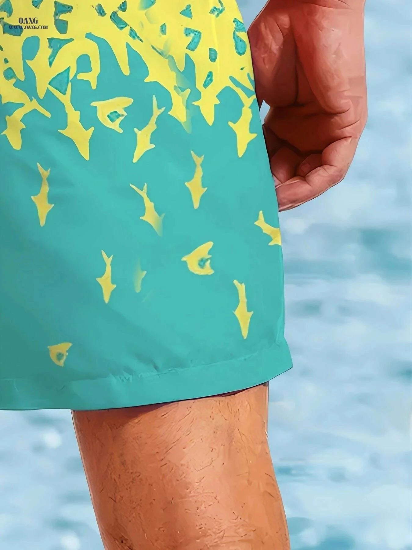 Men's Quick-Dry Swim Trunks - Tropical Shark Print, Machine Washable   OAXG Mixed Color / S