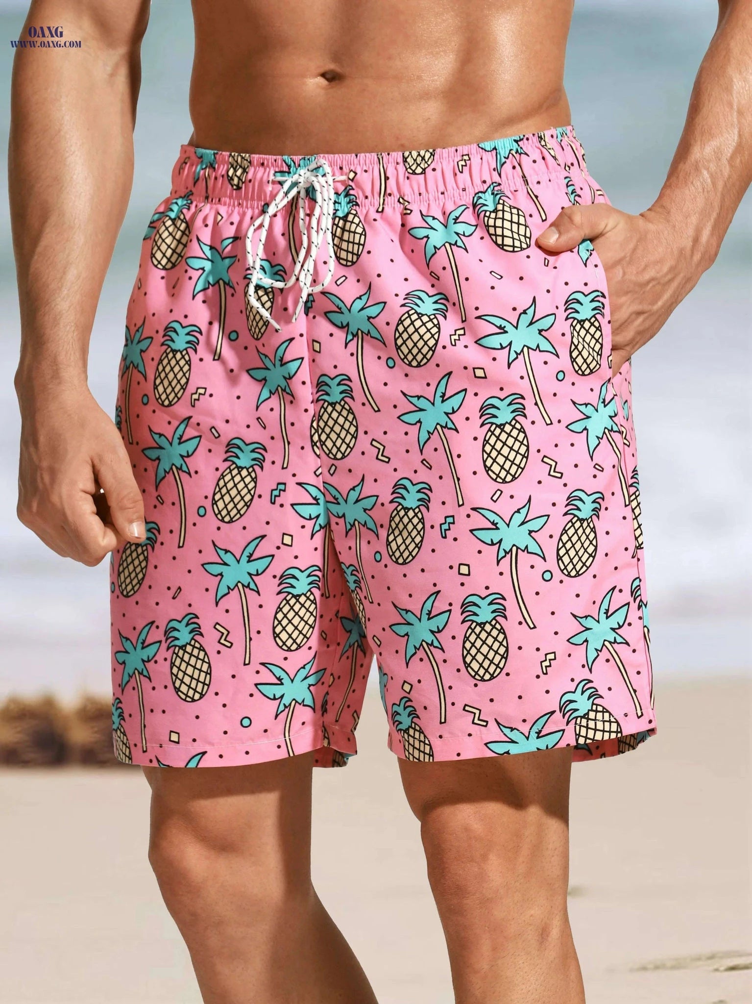 Men's Quick-Drying Beach Shorts - Cartoon Patterned Vacation Style   OAXG Mixed Color / S