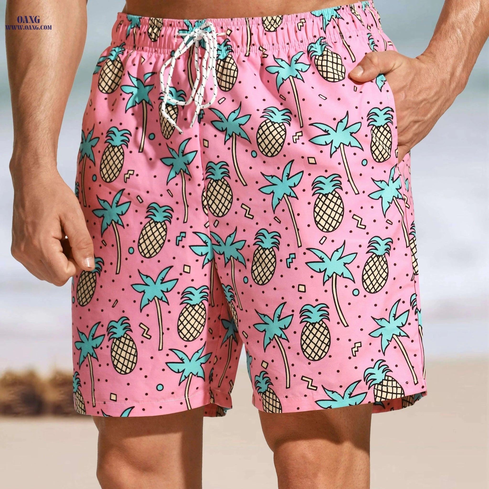 Men's Quick-Drying Beach Shorts - Cartoon Patterned Vacation Style   OAXG Mixed Color / S