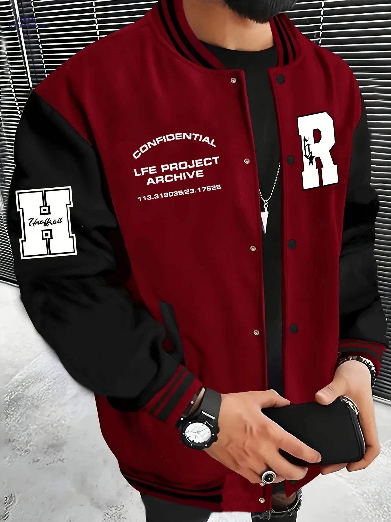 Men's R-Letter Patchwork Baseball Jacket - Casual Street Style   OAXG 