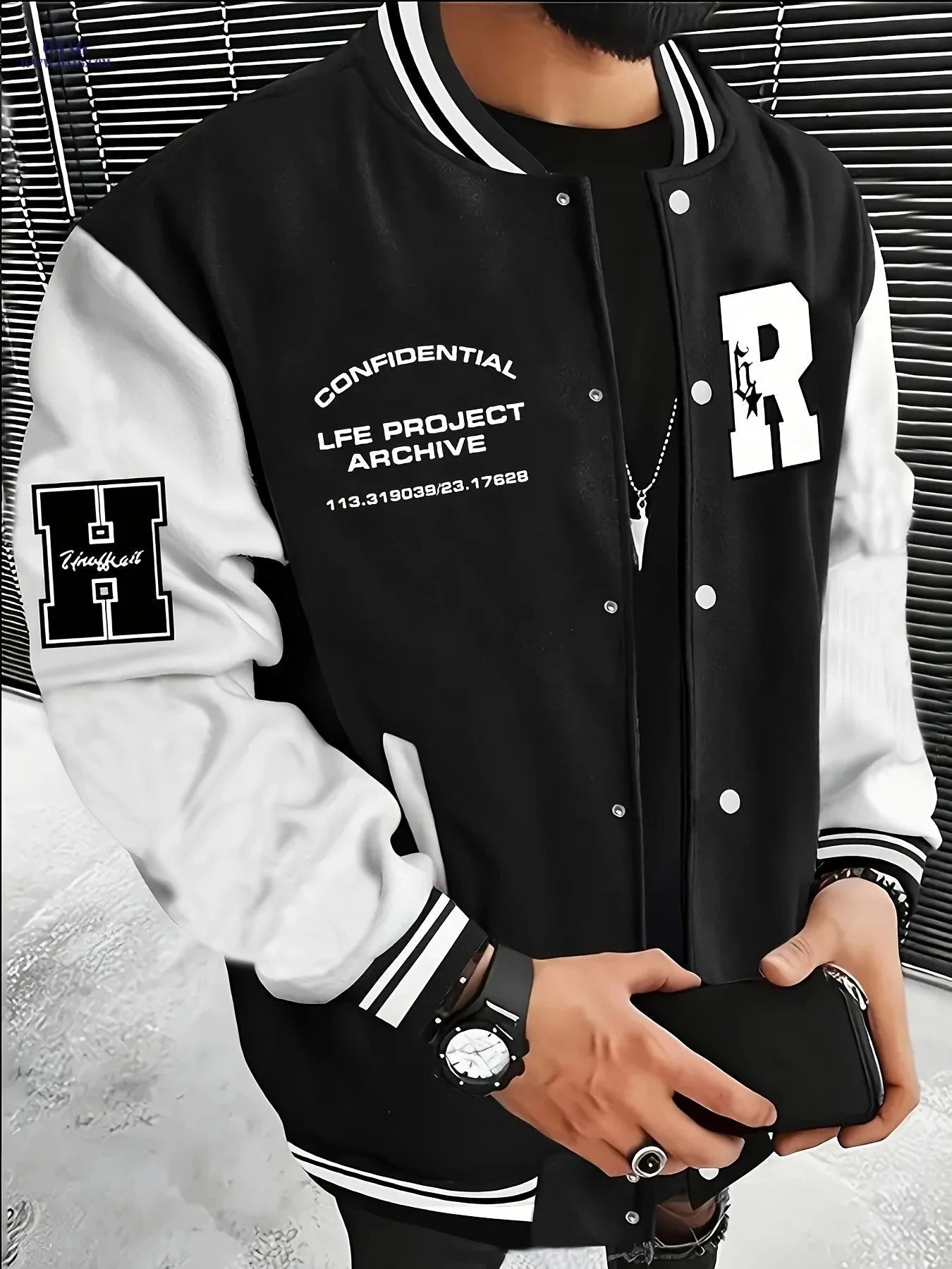 Men's R-Letter Patchwork Baseball Jacket - Casual Street Style   OAXG 