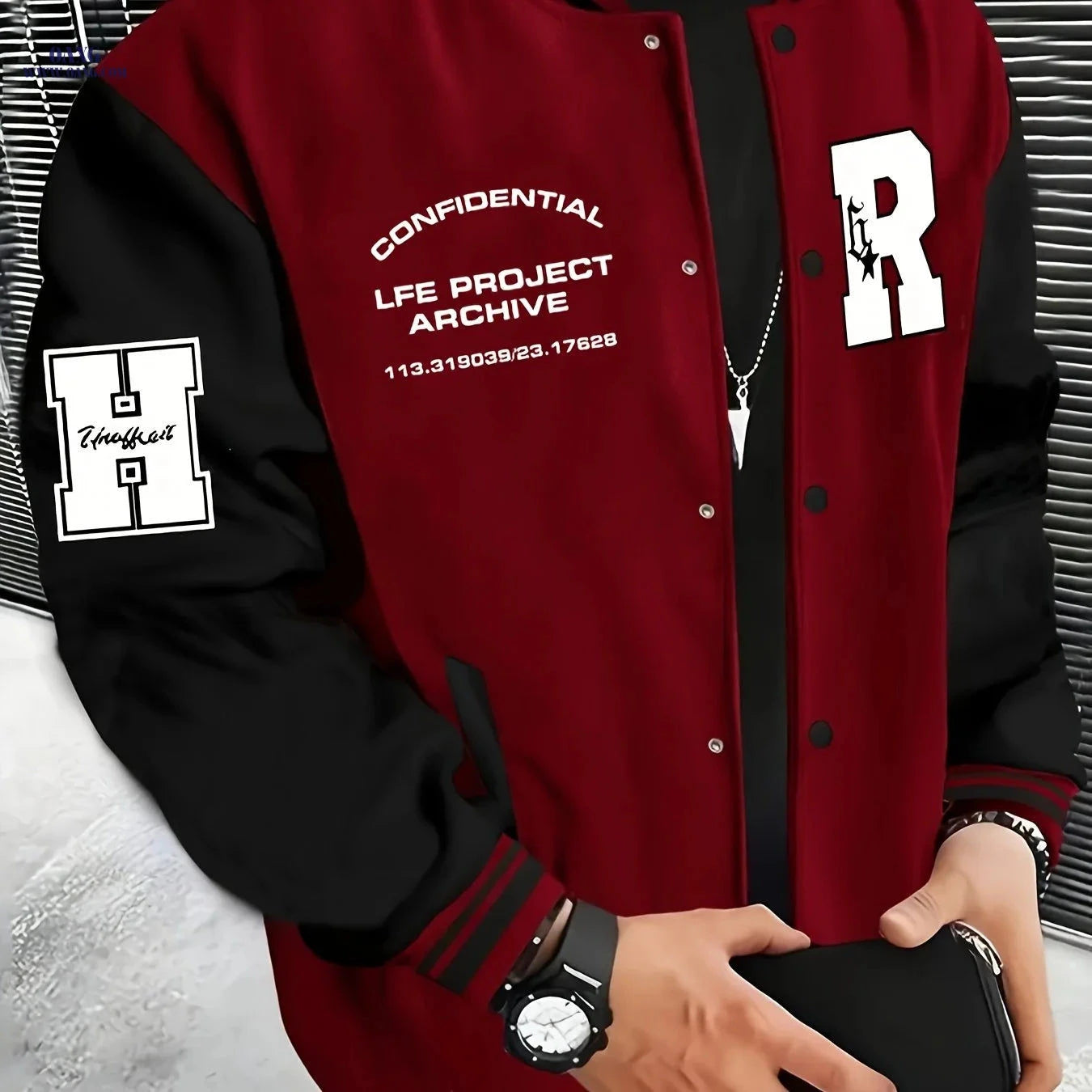 Men's R-Letter Patchwork Baseball Jacket - Casual Street Style   OAXG Black / FR S