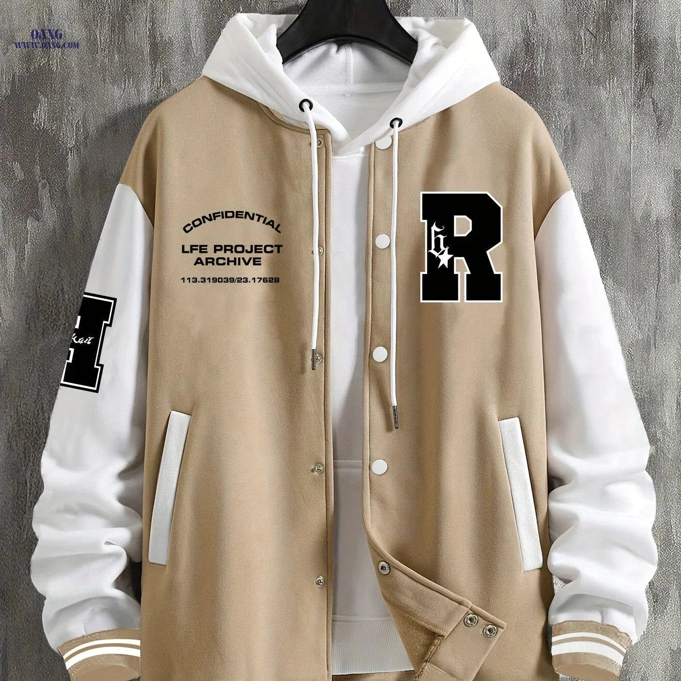 Men's R-Letter Patchwork Baseball Jacket - Casual Street Style   OAXG Black / FR S