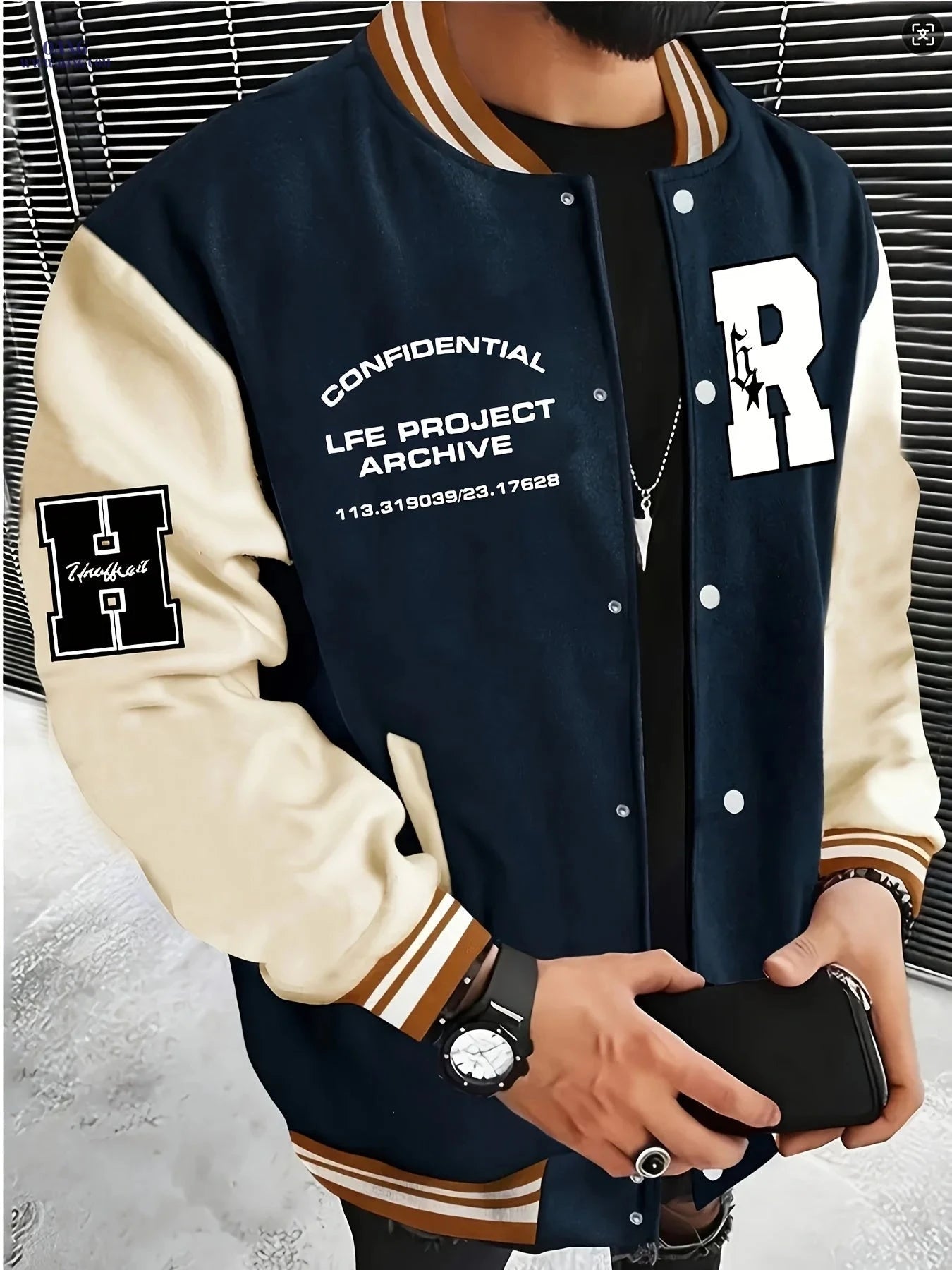 Men's R-Letter Patchwork Baseball Jacket - Casual Street Style   OAXG 