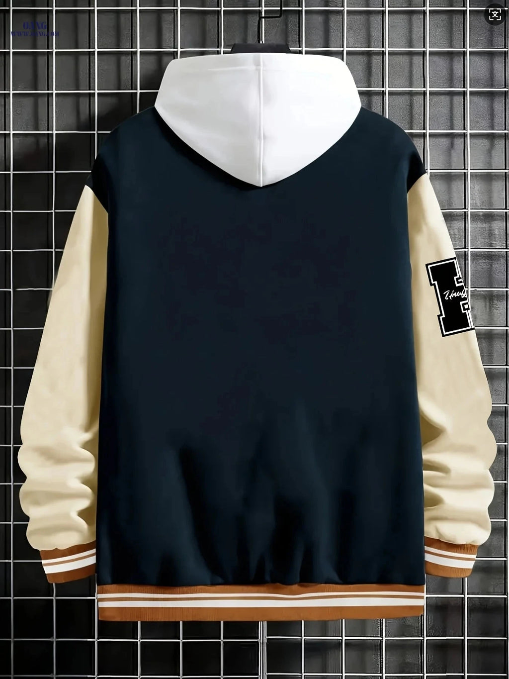 Men's R-Letter Patchwork Baseball Jacket - Casual Street Style   OAXG 