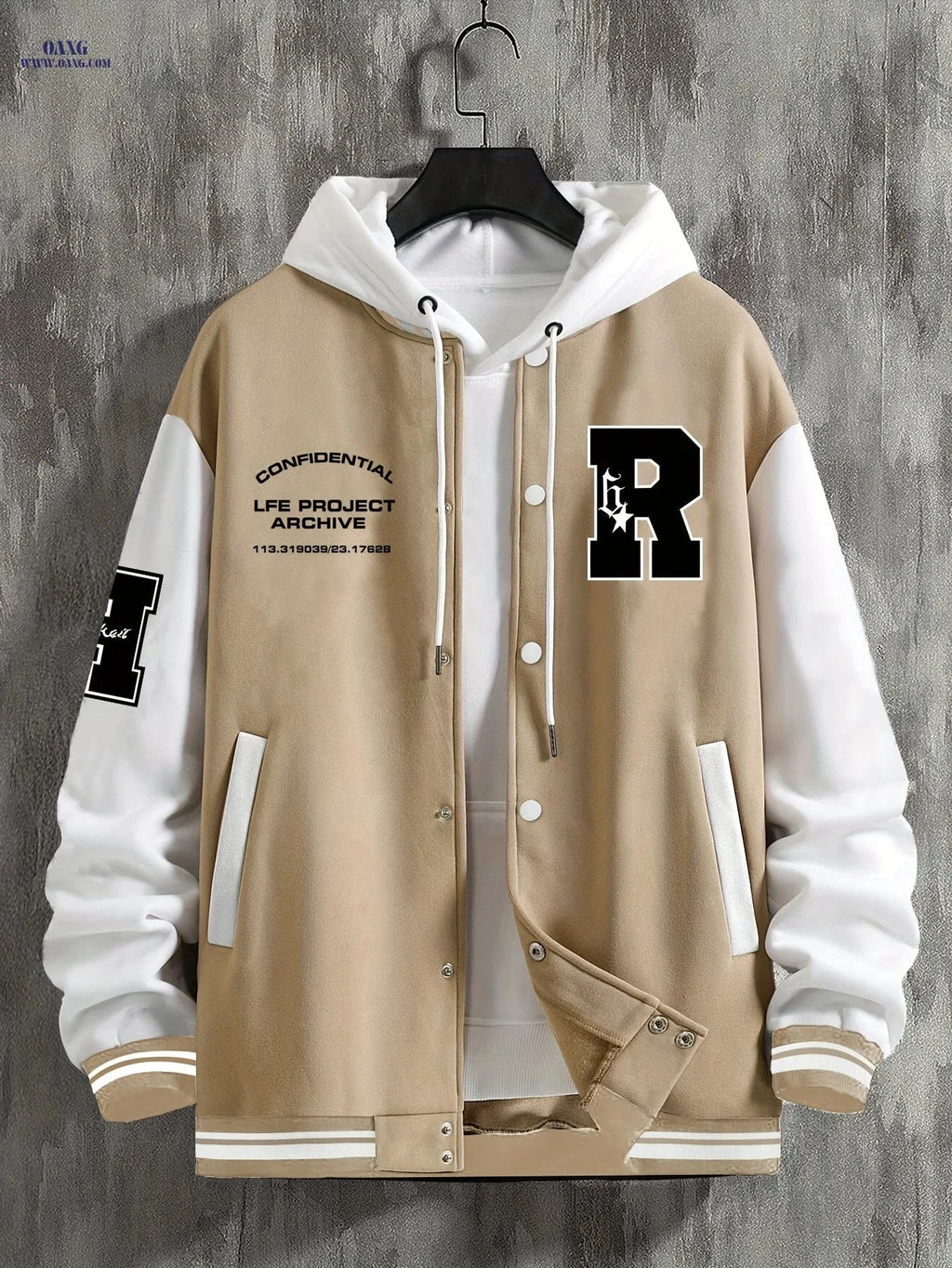 Men's R-Letter Patchwork Baseball Jacket - Casual Street Style   OAXG 