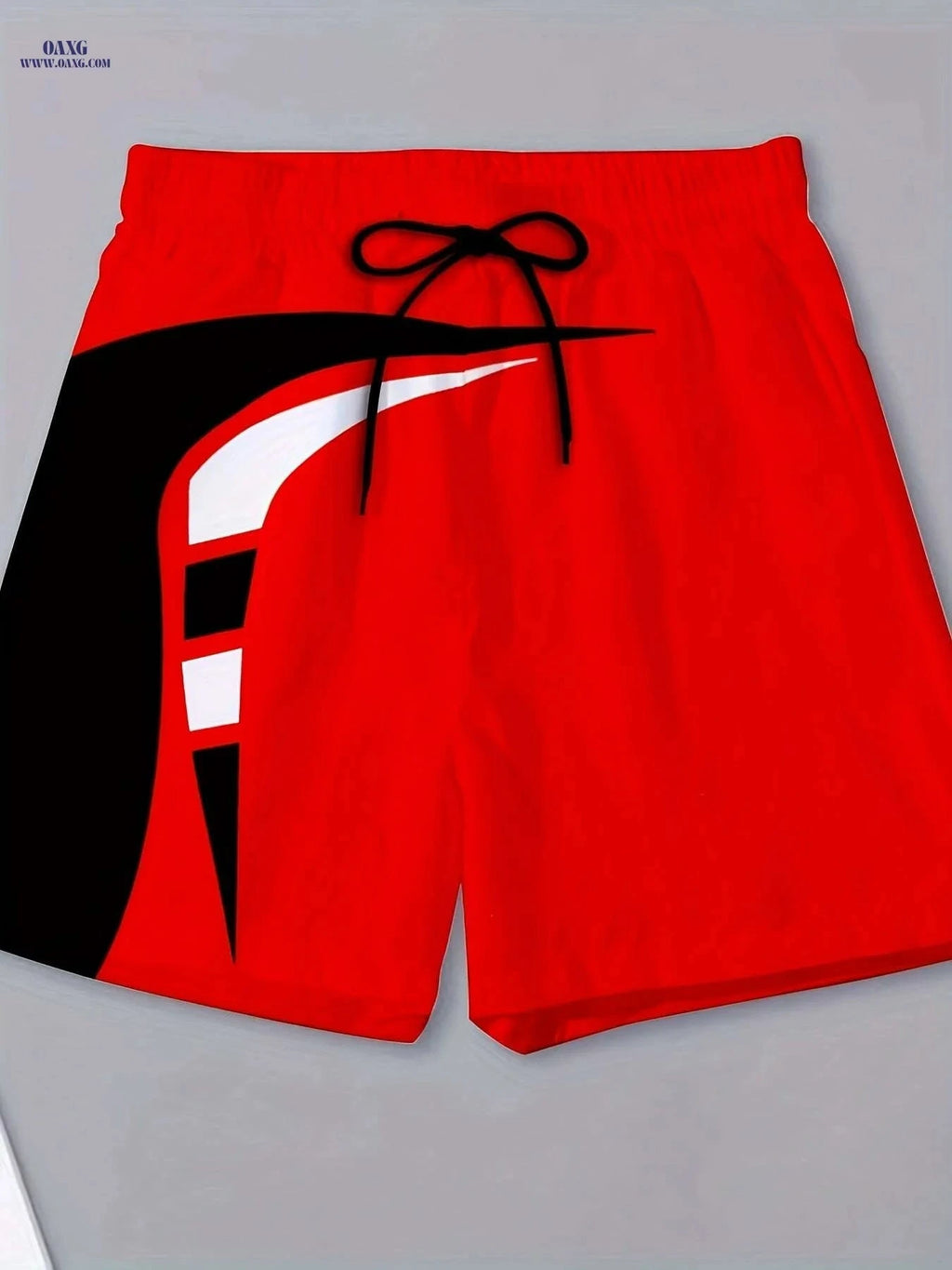 Men's Red & Black Print Shorts - Casual Swim Trunks with Adjustable Waistband   OAXG Red / S
