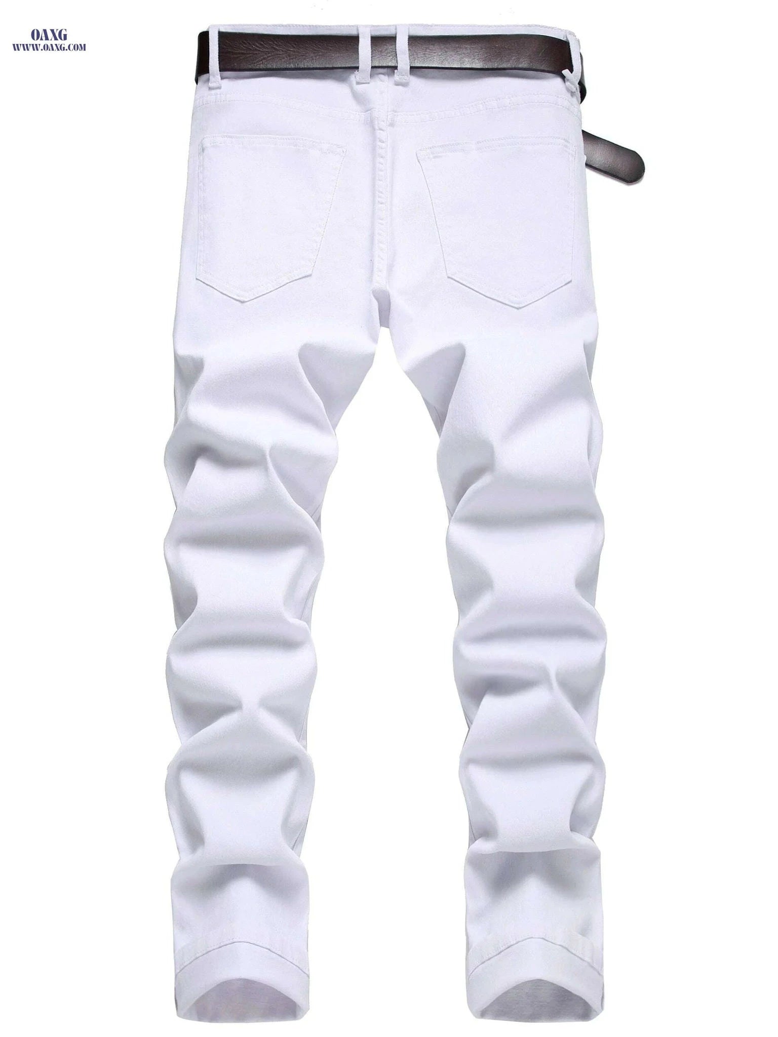 Men's Red Ripped Casual Jeans - Slim Fit, Medium Stretch Pants   OAXG 