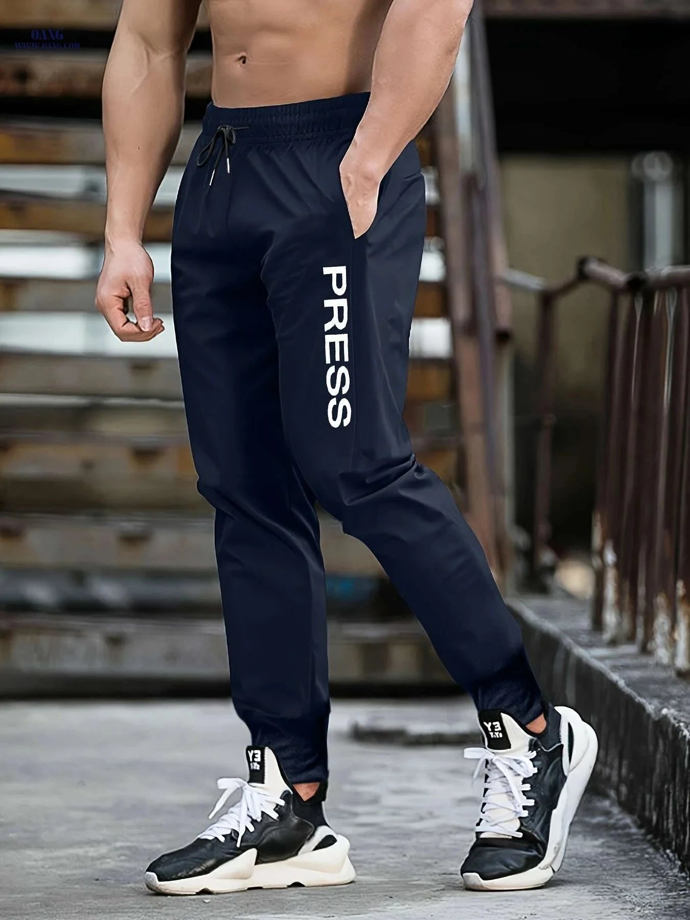 Men's Regular Fit Cuffed Joggers - 100% Polyester Stretchy Sports Pants   OAXG 