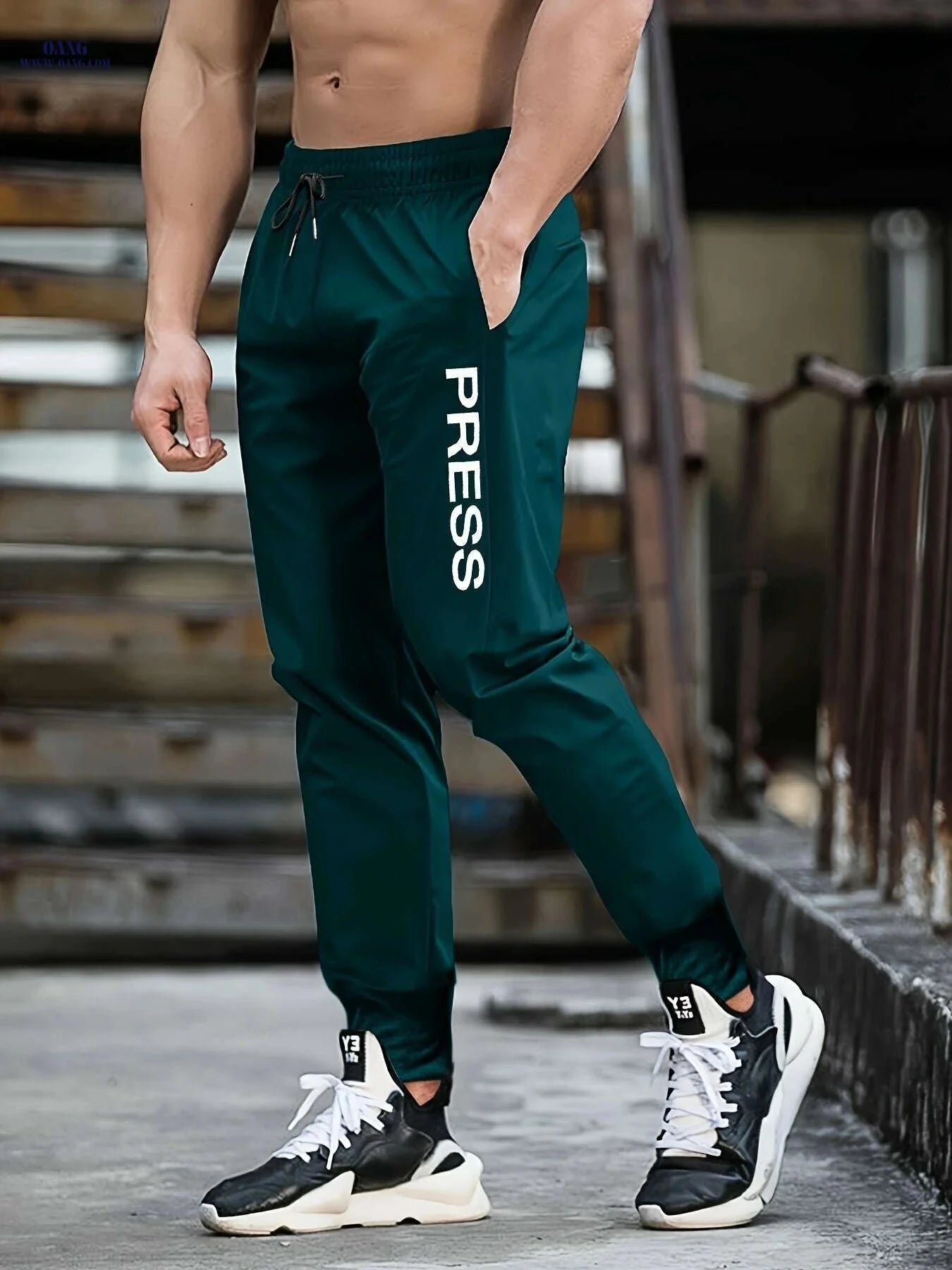 Men's Regular Fit Cuffed Joggers - 100% Polyester Stretchy Sports Pants   OAXG 