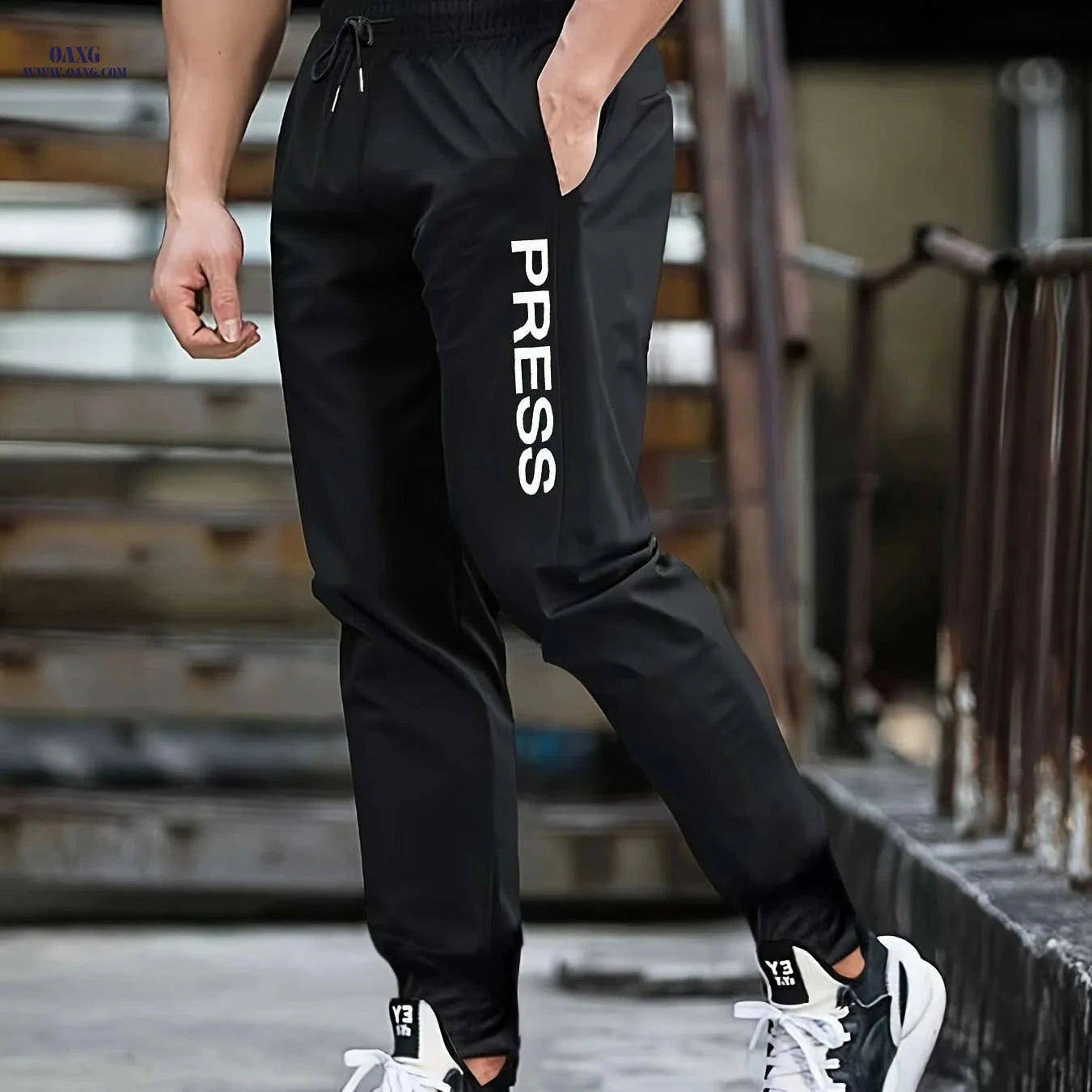 Men's Regular Fit Cuffed Joggers - 100% Polyester Stretchy Sports Pants   OAXG 