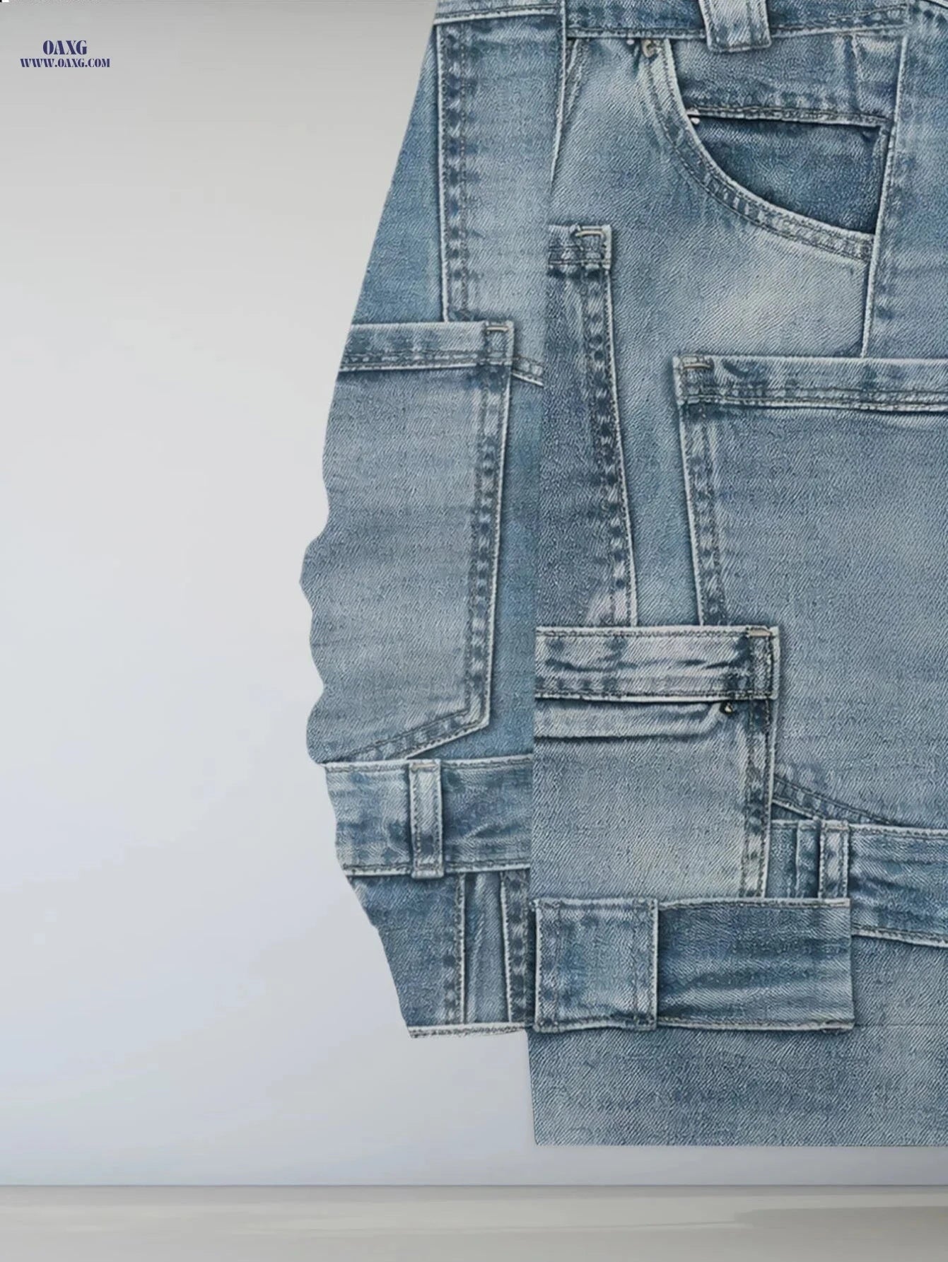 Men's Retro Denim Hooded Zipper Sweatshirt - Stylish Multi-pocket Casual   OAXG 