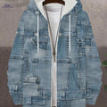 Men's Retro Denim Hooded Zipper Sweatshirt - Stylish Multi-pocket Casual   OAXG 
