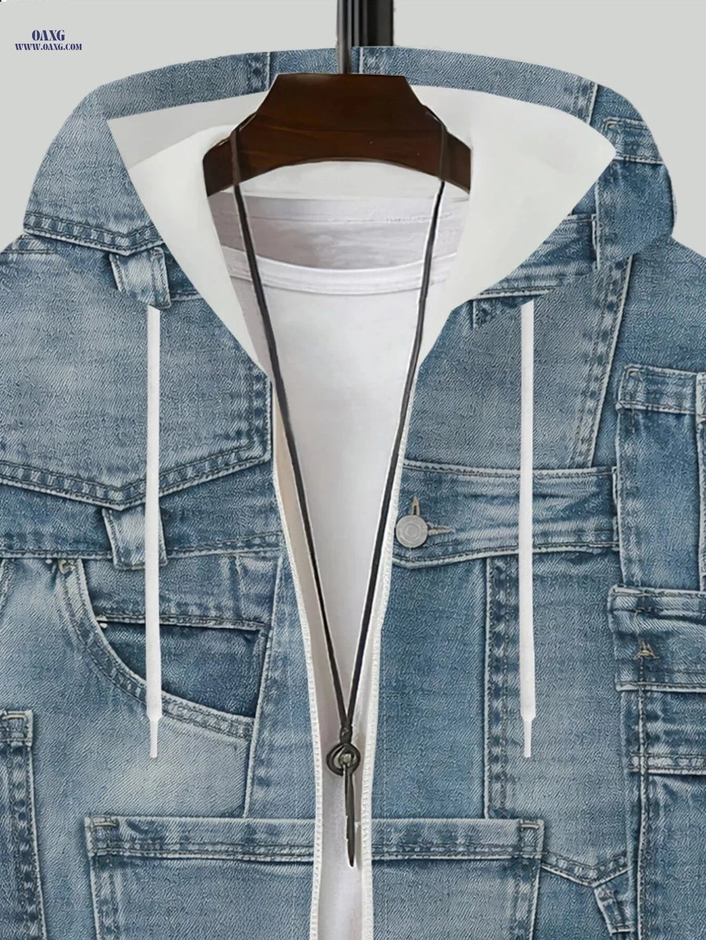 Men's Retro Denim Hooded Zipper Sweatshirt - Stylish Multi-pocket Casual   OAXG Mixed colors / FR S