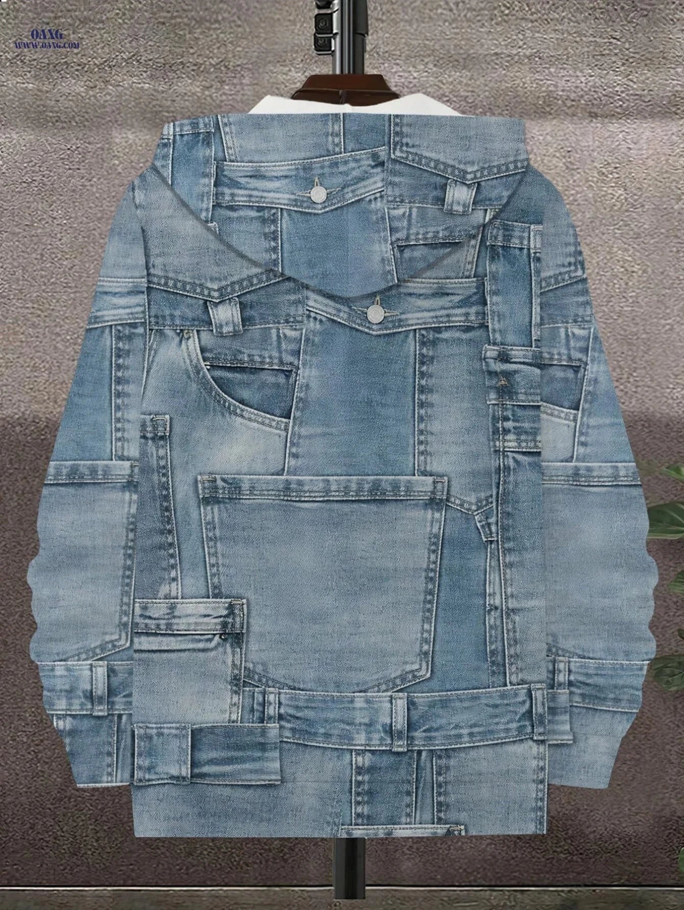 Men's Retro Denim Hooded Zipper Sweatshirt - Stylish Multi-pocket Casual   OAXG Mixed colors / FR S