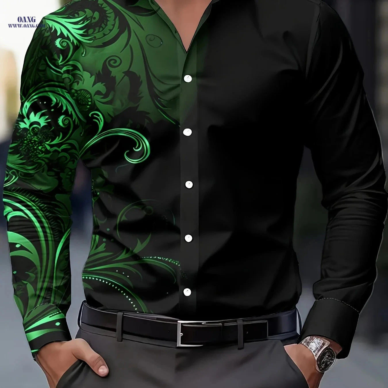 Men's Retro Floral Gradient Button-Up Shirt - Casual & Formal Wear   OAXG 
