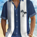 Men's Retro Hawaiian Shirt - 3D Palm Tree Print, Casual Button-Up   OAXG 