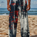 Men's Retro Loose-Fit Beach Pants - Casual Drawstring, Abstract Print   OAXG 