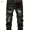 Men's Ripped Jeans - Distressed Stretch Pants for All-Season Wear   OAXG Black / S