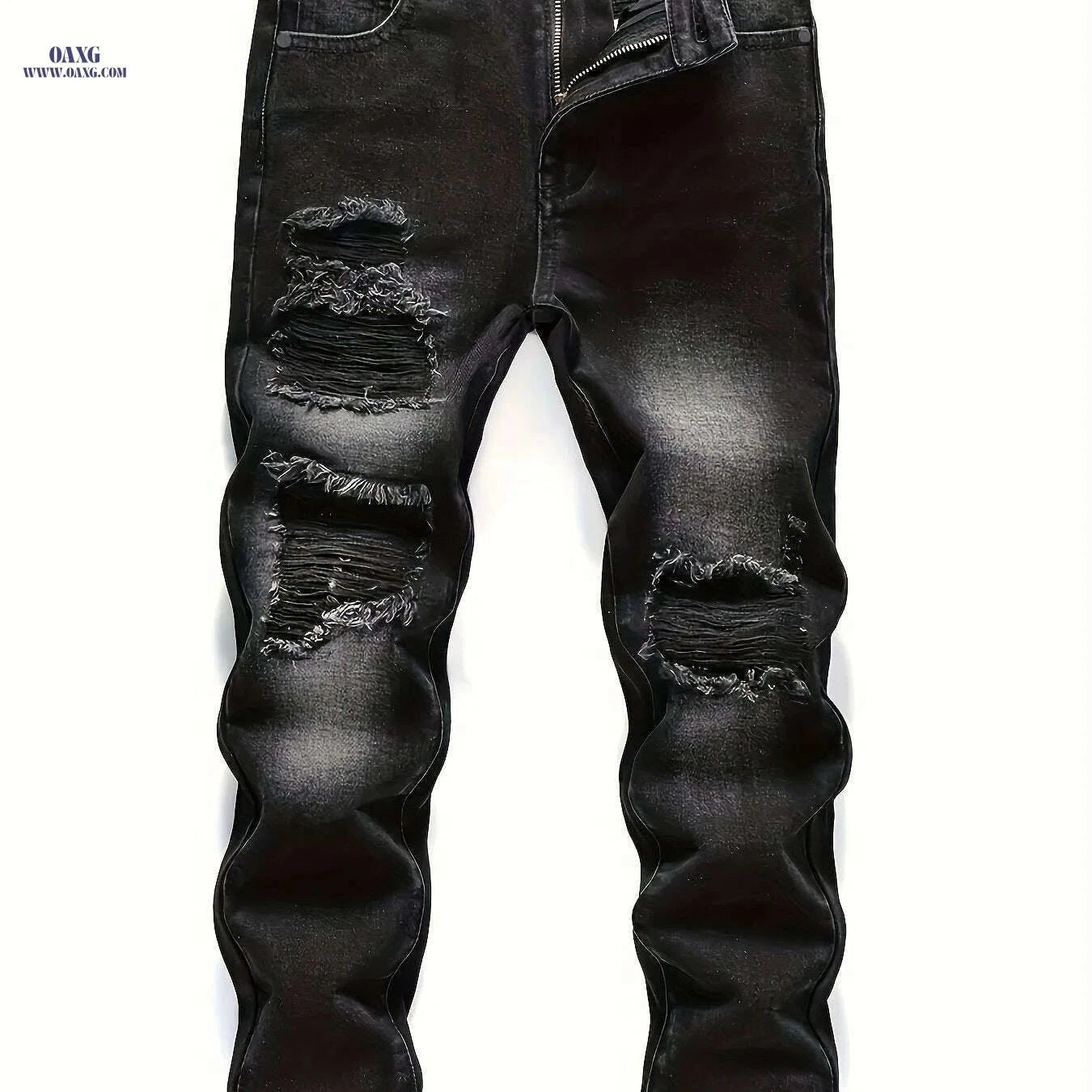 Men's Ripped Jeans - Distressed Stretch Pants for All-Season Wear   OAXG Black / S