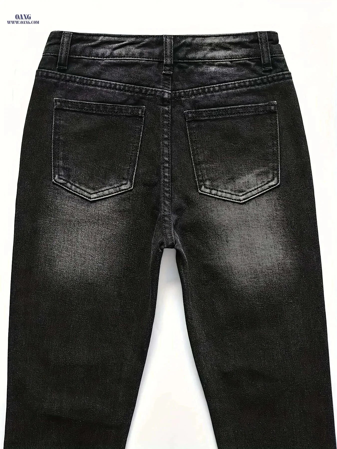 Men's Ripped Jeans - Distressed Stretch Pants for All-Season Wear   OAXG Black / S