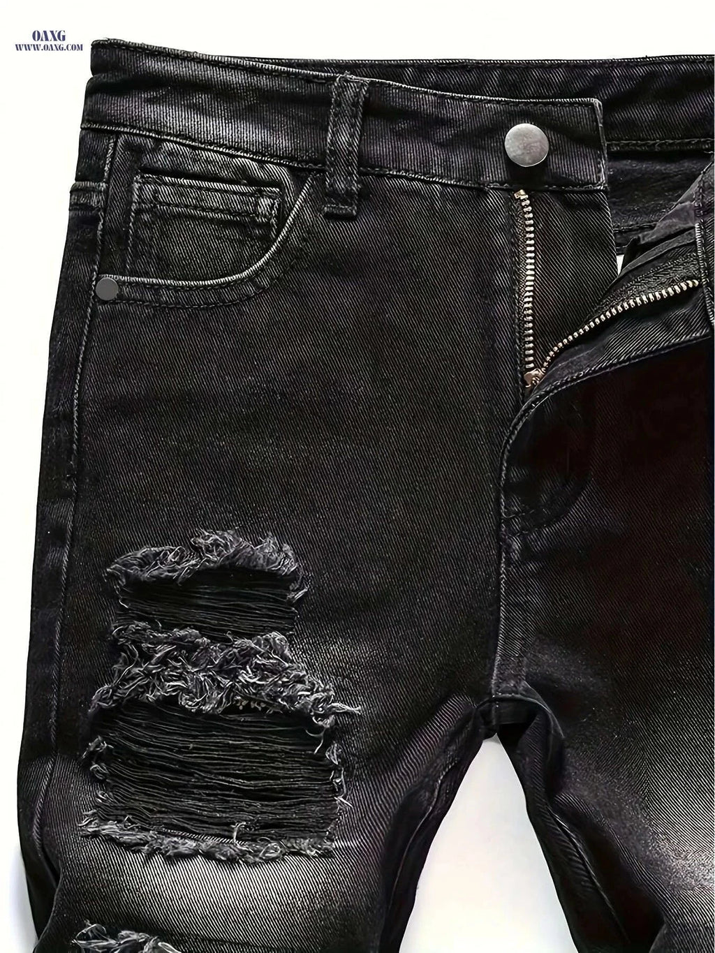 Men's Ripped Jeans - Distressed Stretch Pants for All-Season Wear   OAXG Black / S