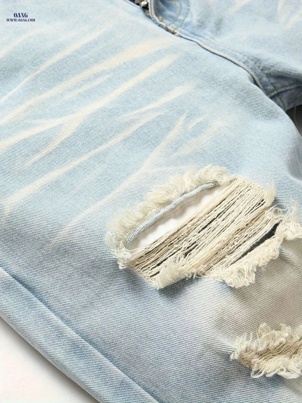 Men's Ripped Jeans - Heavy-Distressed Blue, Slim Fit & Casual Style   OAXG Light Cyan / 28