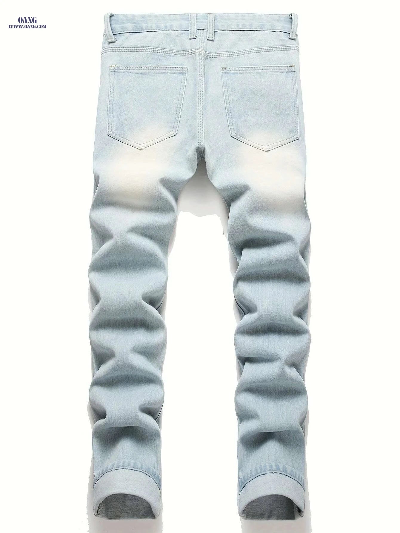 Men's Ripped Jeans - Heavy-Distressed Blue, Slim Fit & Casual Style   OAXG Light Cyan / 28