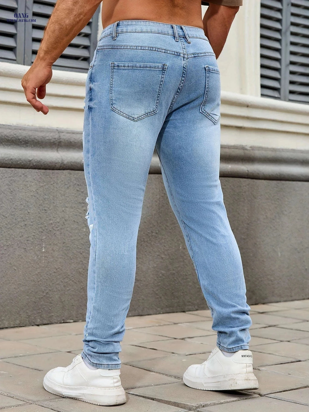 Men's Ripped Skinny Jeans - Casual Stretch Denim for All Seasons   OAXG Light Blue / FR 34-36