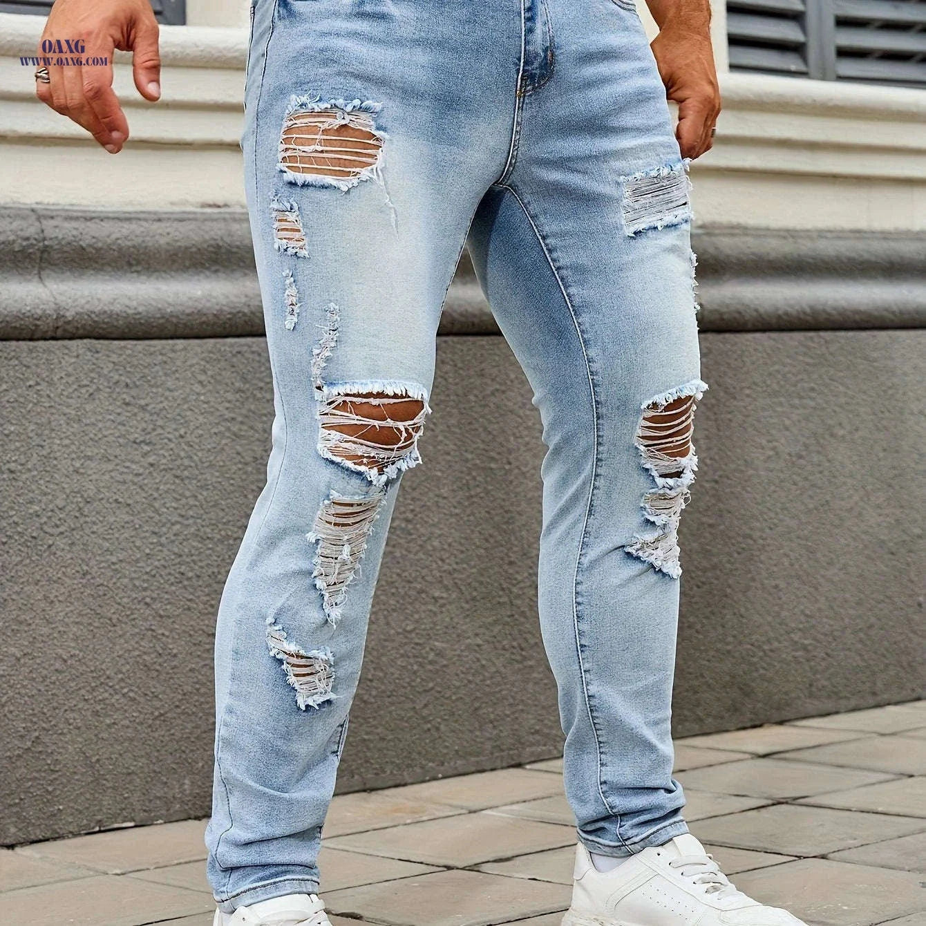 Men's Ripped Skinny Jeans - Stylish Casual Denim for All Seasons   OAXG 