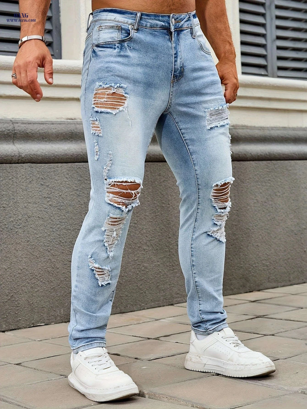 Men's Ripped Skinny Jeans - Stylish Casual Denim for All Seasons   OAXG 