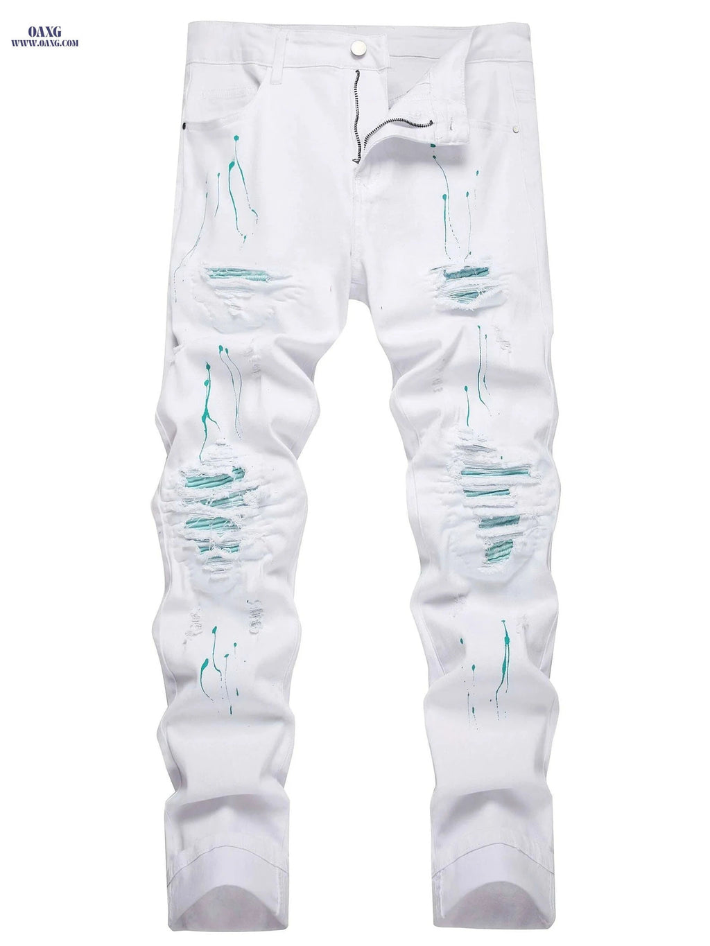 Men's Ripped Slim Fit Jeans - Casual Style for All Occasions   OAXG White / 28