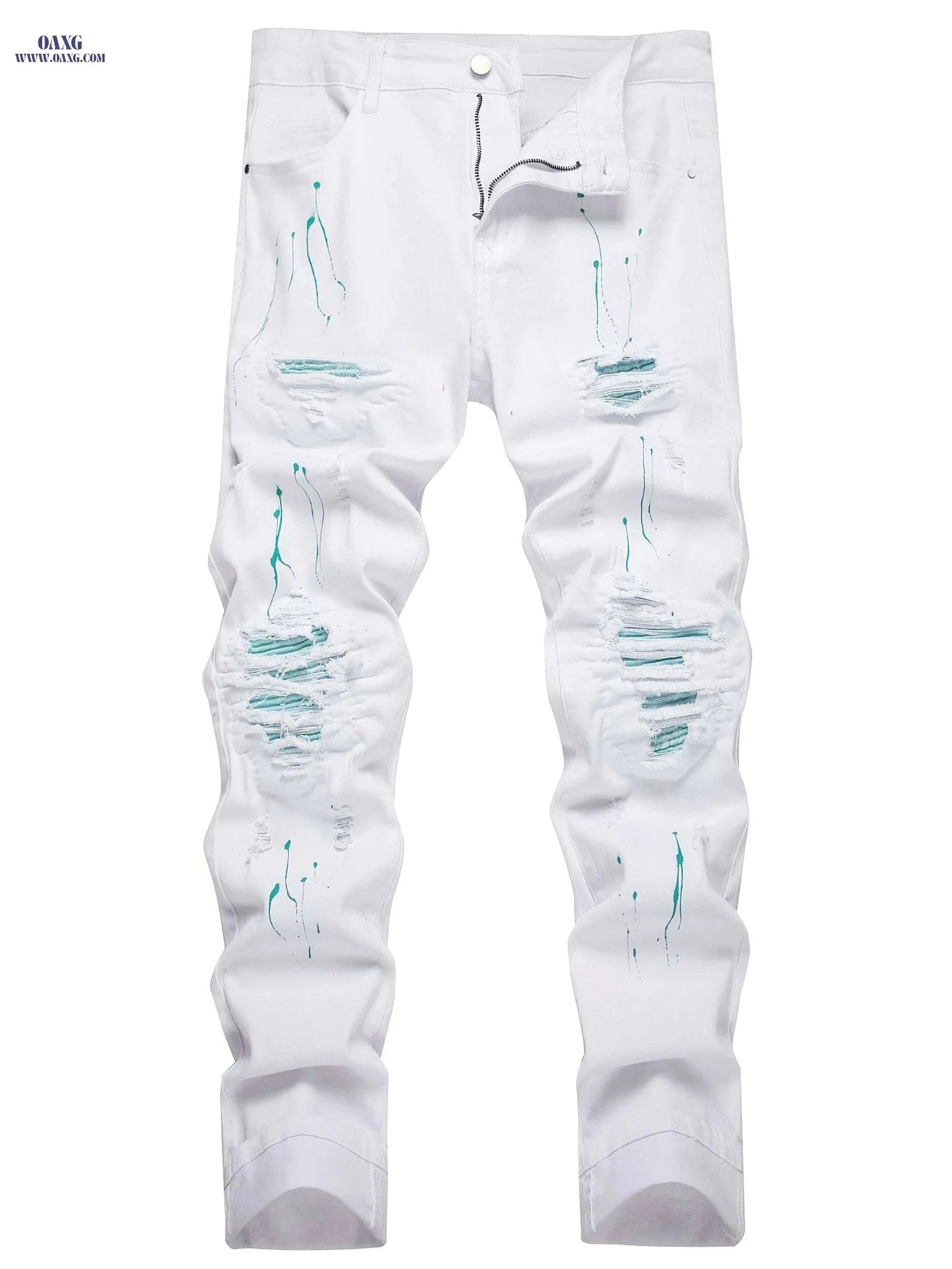 Men's Ripped Slim Fit Jeans - Casual Style for All Occasions   OAXG White / 28