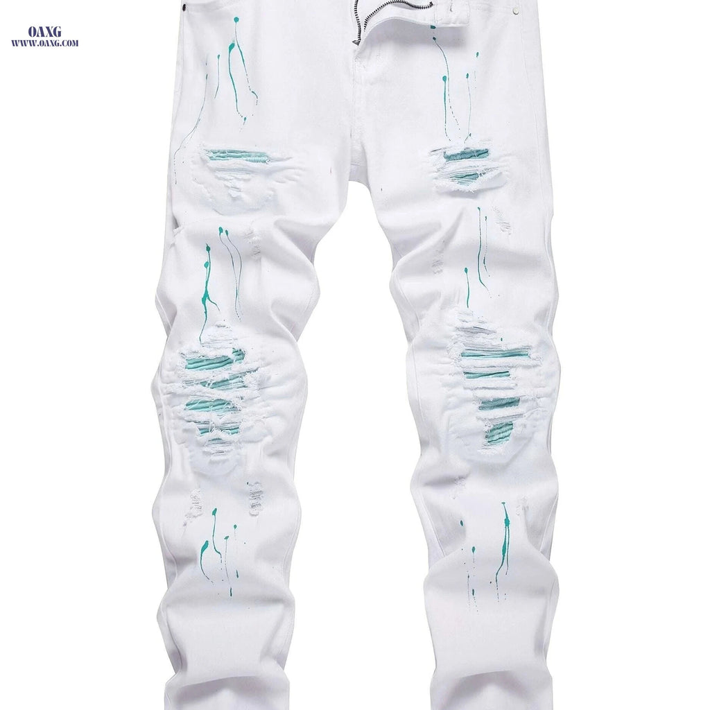 Men's Ripped Slim Fit Jeans - Casual Style for All Occasions   OAXG White / 28
