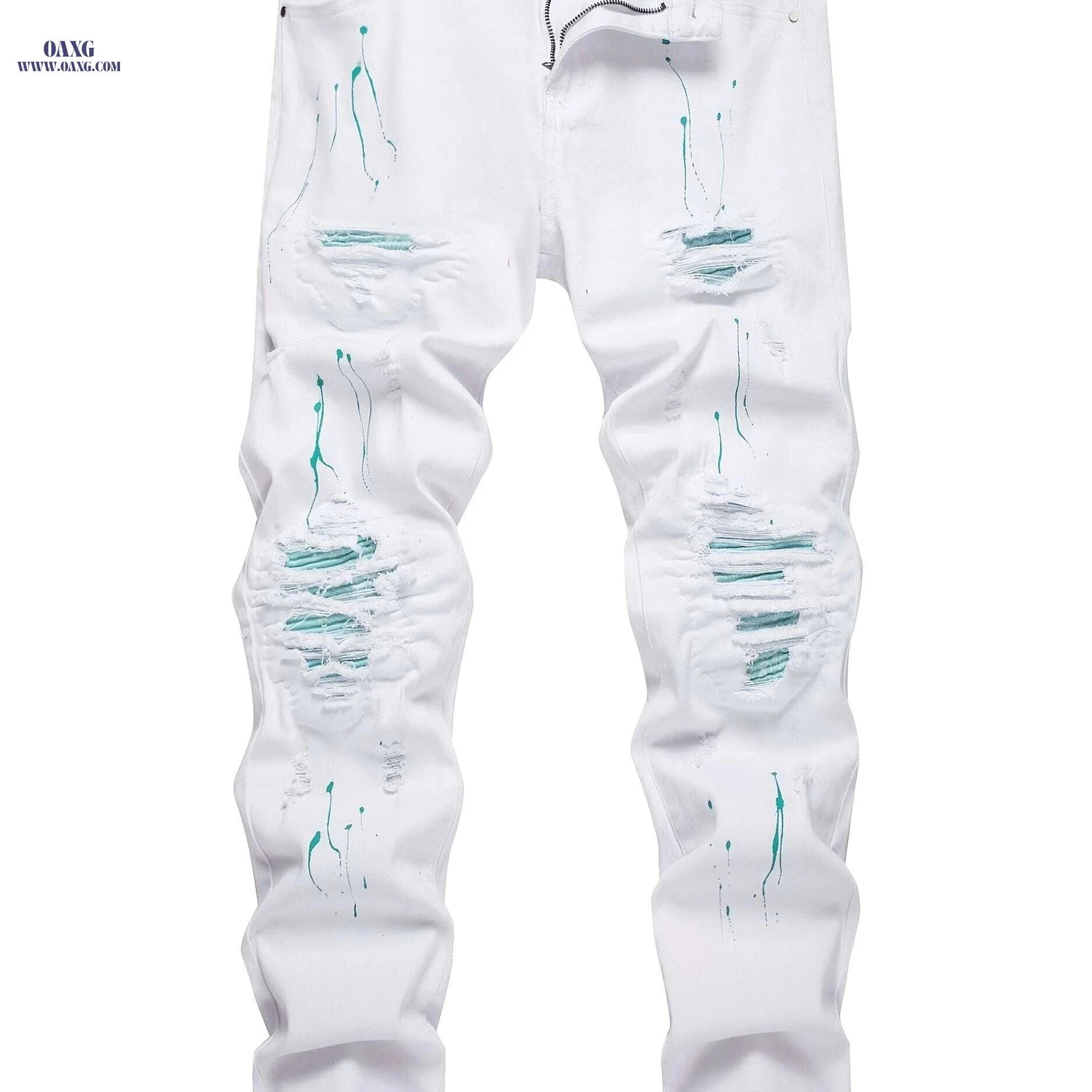 Men's Ripped Slim Fit Jeans - Casual Style for All Occasions   OAXG White / 28
