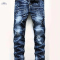 Men's Ripped Slim Fit Jeans - Stretchy Comfort Denim Pants   OAXG Blue / 28