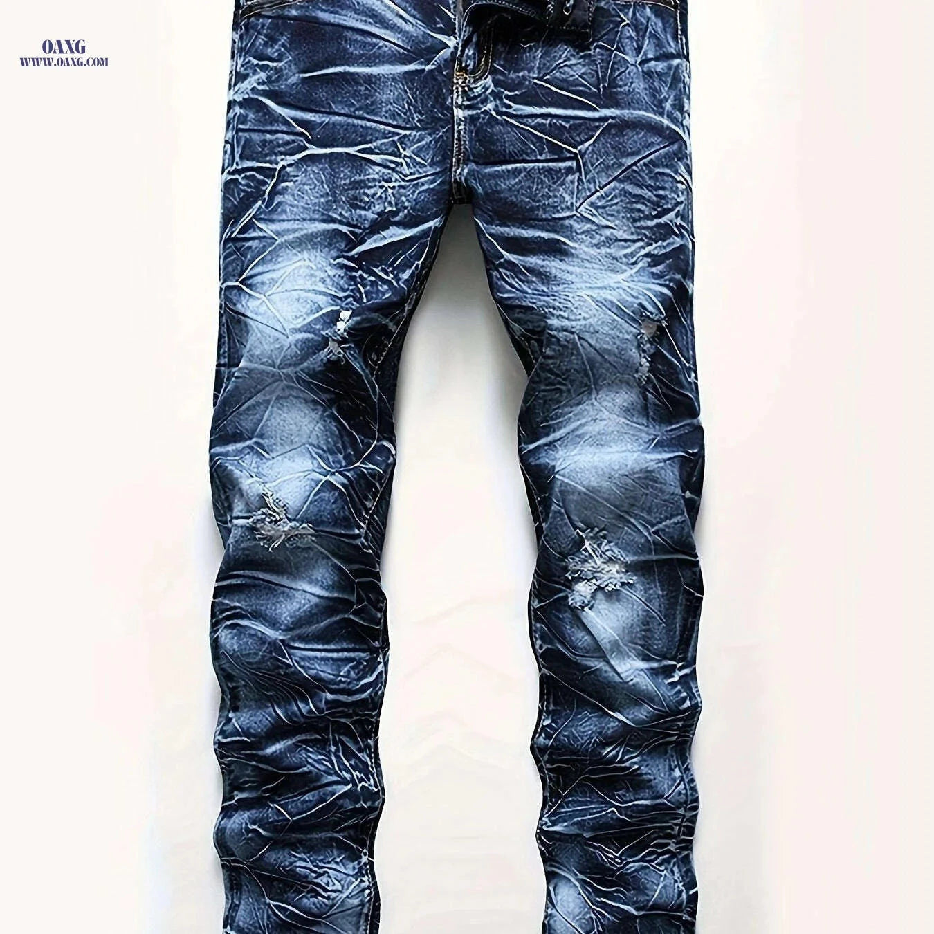 Men's Ripped Slim Fit Jeans - Stretchy Comfort Denim Pants   OAXG Blue / 28