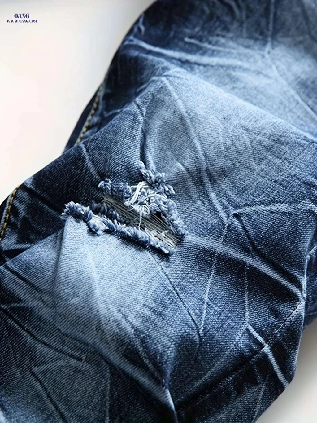 Men's Ripped Slim Fit Jeans - Stretchy Comfort Denim Pants   OAXG Blue / 28